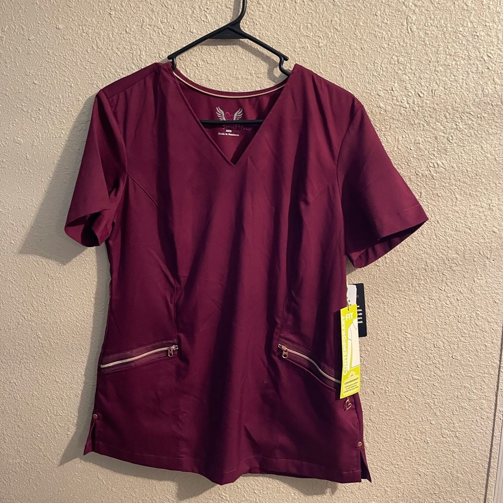 Smitten scrub top with rose gold zippers
